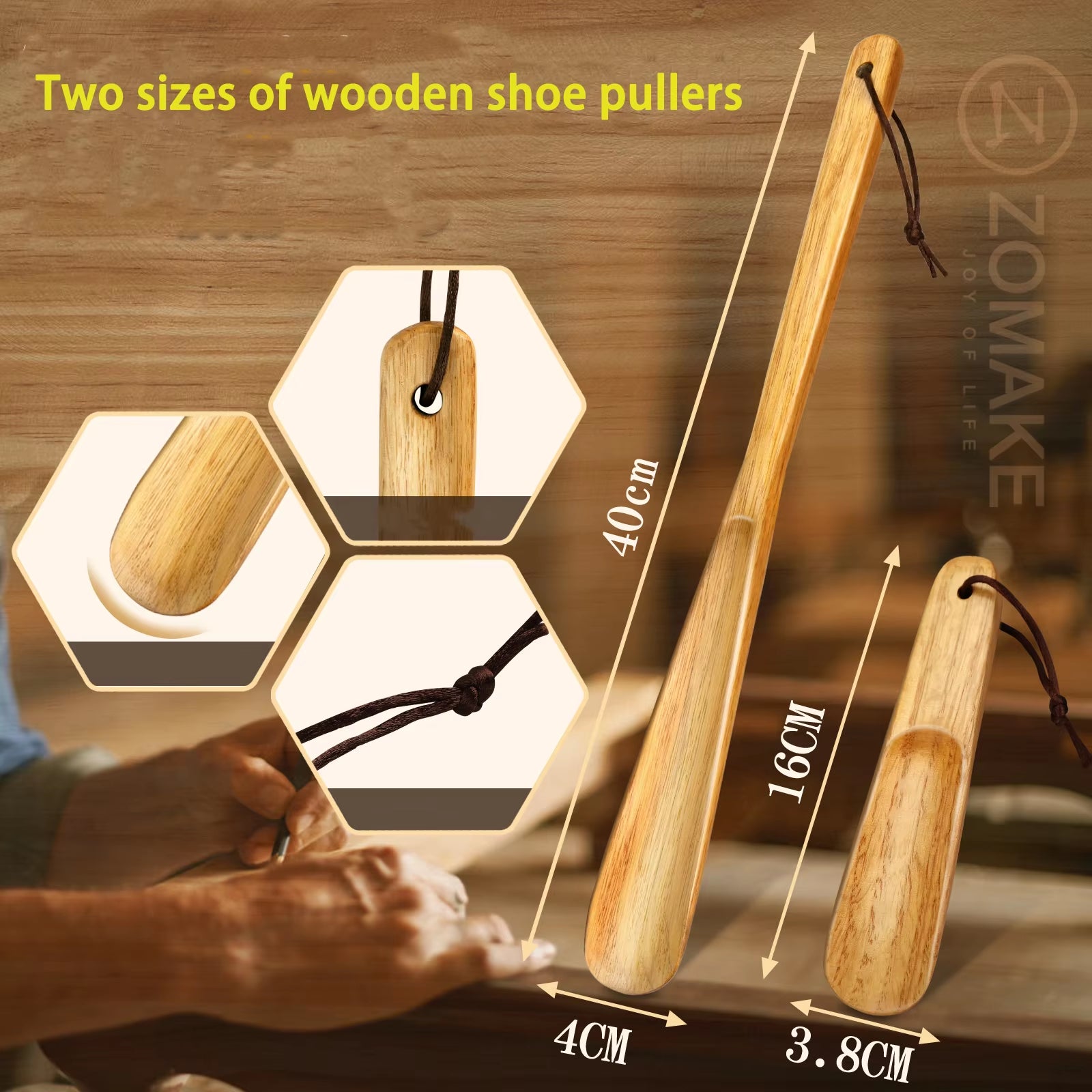 2PCS Durable Professional Wooden Shoe Horn Shoe Spoon Wooden Handle Long Handle Shoehorn Useful Shoe Lifter Shoe Accessories