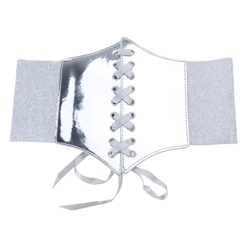 Elastic Belt for Dress Silver Corset Belt Wide Dress Belt Y2K Women Silver Belt