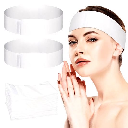 50/100PCS Disposable Spa Facial Headbands Elastic Headband Wrap Adjustable Magic Tape Stretch Non-Woven Hair Band Beauty Tools